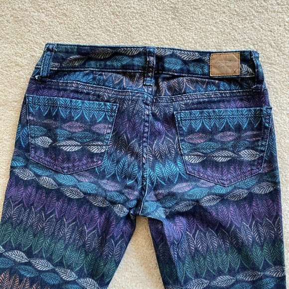 AE Stretch 0 Leaf Patterned Jegging Crop Ankle Jeans Zip Hems - Picture 7 of 10
